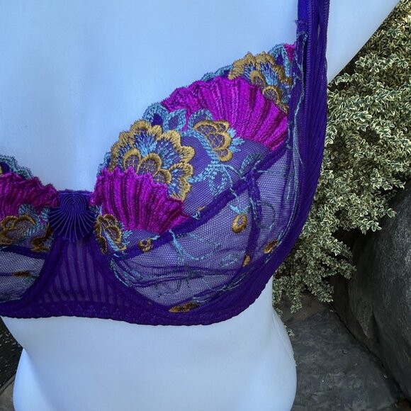 Aubade Paris French Kiss Purple Floral Lace Unlined Underwire Balconette Bra 34E - Picture 6 of 13